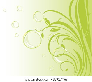 Bubbles on the abstract floral background. Vector