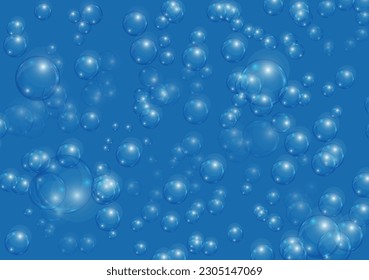 Blasen auf blauem Hintergrund, helle Blasen auf blauem Hintergrund, tropfendes Wasser, Blasen auf blauem Hintergrund, tropfendes Wasser auf blauem Hintergrund, Vektorgrafik
