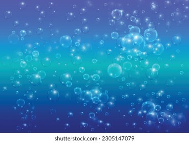 Burbujas sobre un fondo azul, burbujas brillantes sobre un fondo azul, agua de gota, burbujas con un fondo azul, agua de gota sobre un fondo azul, ilustración vectorial