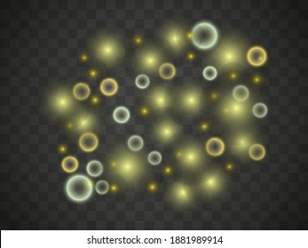 Bubbles on a transparent background. Transparent spheres of light. Glow light effect. Vector illustration