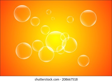 Bubbles on vignetting yellow and orange background, vector