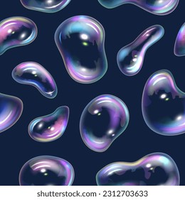 Bubbles pattern. Seamless background with foam transparent bubbles decent vector template