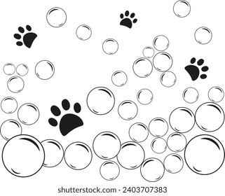 Bubbles and paws transparent background ideal for stickers grooming shop associated, storefront, pet wash etc 