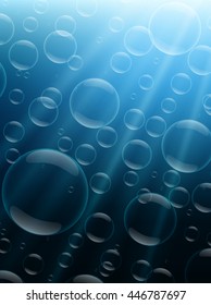 Bubbles and rays of light under water. Sea vector background.