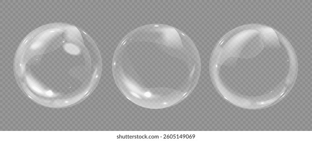 Bubbles. Realistic soap bubble element vector set on a transparent background. Eps 10