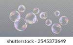 Bubbles realistic soap bubbles with rainbow reflection isolated on transparent background. eps 10