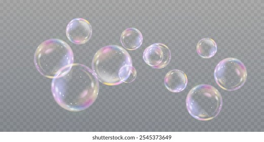 Bubbles realistic soap bubbles with rainbow reflection isolated on transparent background. eps 10