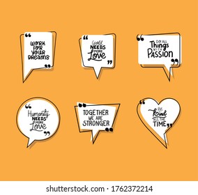 Bubbles set design of Quote phrase text and positivity theme Vector illustration