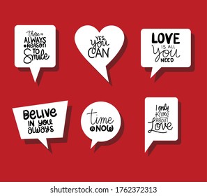 Bubbles set design of Quote phrase text and positivity theme Vector illustration