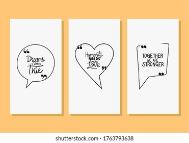 Bubbles set design of Quote phrase text and positivity theme Vector illustration