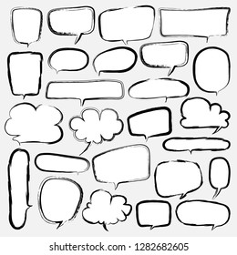 Bubbles Set Doodle Style Comic Balloon, Cloud Shaped Design Elements. Vector Illustration.