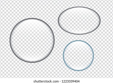 Bubbles set, Water Drops set. Glass sphere  with shadow on transparency background,  Vector illustration