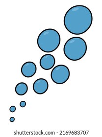 Bubbles. Small blue balls rise up. Round air bubbles in water. Color vector illustration. Cartoon style. Isolated background. Idea for web design.