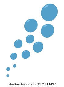 Blasen. Kleine blaue Bälle steigen auf. Rundluftblasen im Wasser. Farbvektorgrafik. Flacher Stil. Einziger Hintergrund. Idee für Webdesign.