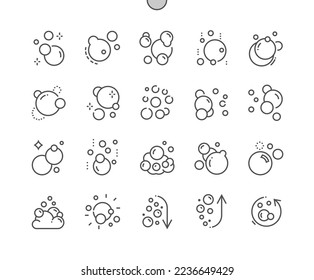 Bubbles. Soap foam, water, fizzy drink, oxygen bubble. Effervescent effect. Pixel Perfect Vector Thin Line Icons. Simple Minimal Pictogram