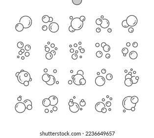 Bubbles. Soap foam, water, fizzy drink, oxygen bubble. Effervescent effect. Pixel Perfect Vector Thin Line Icons. Simple Minimal Pictogram