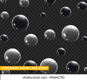 Bubbles soap realistic set isolated with transparent background Soap bubble rainbow reflection. vector illustration