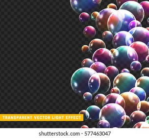 Bubbles soap realistic set isolated with transparent background vector illustration. 