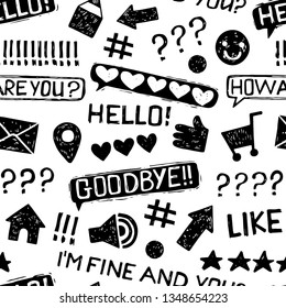 Bubbles speak seamless sketch vector pattern.  Social media background