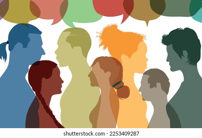 Bubbles of speech and communication. Social networks are a great way to communicate, share information and share ideas. Vector Illustration. Face-to-face communication between international people.