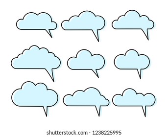 bubbles speech doodle set of different shapes and sizes. empty comic. text cloud. Blue line. vector illustration.