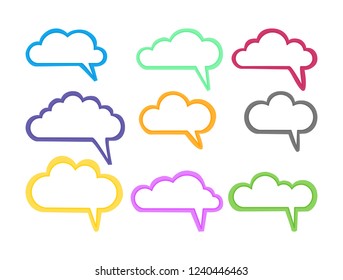 bubbles speech doodle set of different shapes and sizes. empty comic. text cloud. color full line. conversation chat. vector illustration.