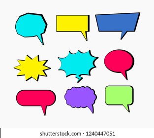 bubbles speech doodle set of different shapes and sizes. empty comic. text box. conversation chat. vector illustration.