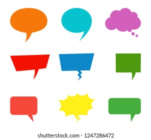 bubbles speech doodle set of different shapes and sizes colorful. empty comic. text box. conversation chat. information frame. Boom isolated. Talk balloon. Dream cloud. vector illustration