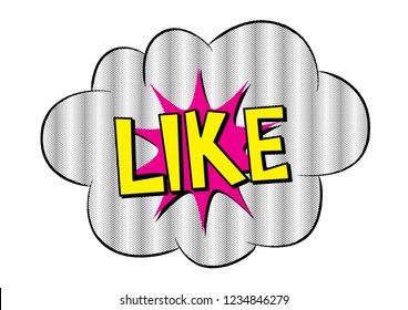 Bubbles speech. Dots vector illustration. Vintage comics book poster. Colored funny cloud font. LIKE