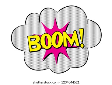 Bubbles speech. Halftone vector illustration. Vintage comics book poster. Colored funny cloud font. BOOM!