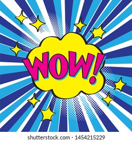 Bubbles speech. Illustration. Vintage comics book poster. Colored funny font. WOW!