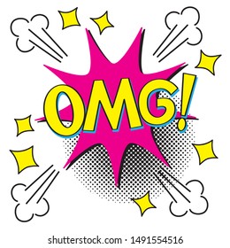 Bubbles speech. Illustration. Vintage comics book poster. Colored funny font. OMG!