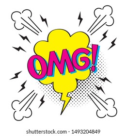 Bubbles speech. Illustration. Vintage comics book poster. Colored funny font. OMG!