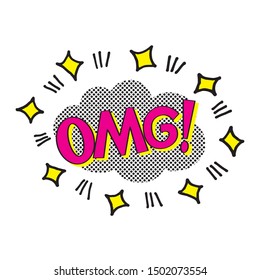 Bubbles speech. Illustration. Vintage comics book poster. Colored funny font. OMG!