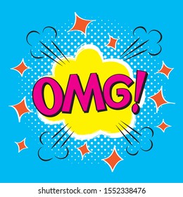 Bubbles speech. Illustration. Vintage comics book poster. Colored funny font. OMG!