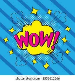 Bubbles speech. Illustration. Vintage comics book poster. Colored funny font. WOW!