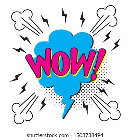 Bubbles speech vector. Illustration. Vintage comics book poster. Colored funny font. WOW!