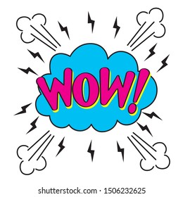 Bubbles speech vector. Illustration. Vintage comics book poster. Colored funny font. WOW!
