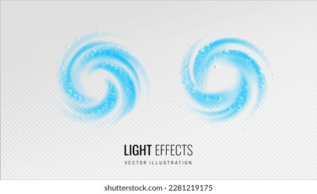 Bubbles spiral foam detergent. Air vortex light effect concept of cleaning and washing. Vector illustration of a cool blurred spiral motion in a circle