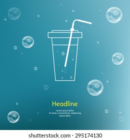 Bubbles with straw on blue background. Isolated. Vector illustration.