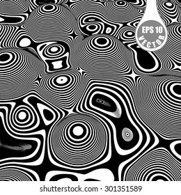 Bubbles with stripes - Images in the style of optical visual illusions - Op art. Vector background black and white illustration