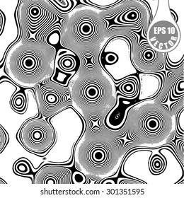 Bubbles with stripes - Images in the style of optical visual illusions - Op art. Vector background black and white illustration