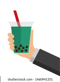 bubbles tea / bubbles soda flat vector  illustration (hand holding)