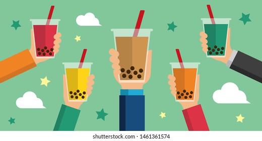 bubbles tea / bubbles soda flat vector banner illustration