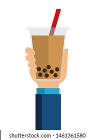bubbles tea / bubbles soda flat vector  illustration (hand holding)