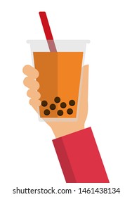 bubbles tea / bubbles soda flat vector  illustration (hand holding)