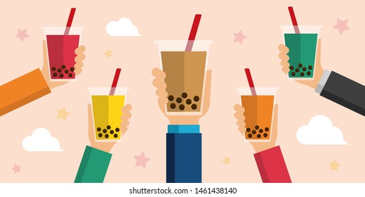 bubbles tea / bubbles soda flat vector banner illustration