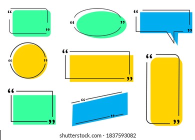 Bubbles for text quotes. Template colored frames for messages. Borders for quoted notes. Vector illustration.