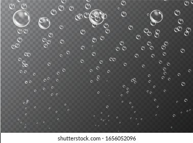 Bubbles under water isolated on transparent background. Realistic soda effect, fizzy drink for your design