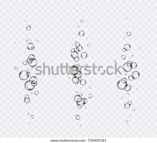 透明な背景に水中に泡セット 空中または水中を飛翔する純粋なガスまたは酸素の泡のベクター画像 デザインに適した リアルな透明 なシーホワイトエレメント のベクター画像素材 ロイヤリティフリー